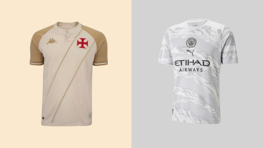 Dourado ou prata: Modernidade e abundância - Vasco (Camisa III 2024) ou Manchester City (Camisa "Year of the Dragon" 2024/25)