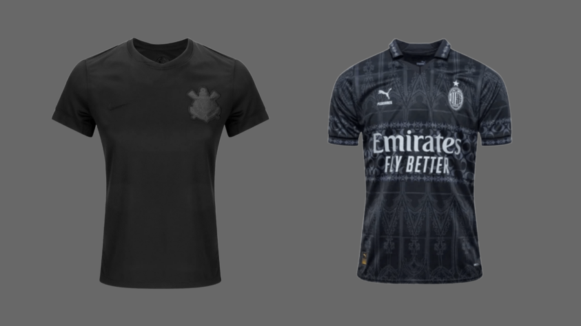 Preto: Sofisticação e elegância - Corinthians (Camisa II 2024) ou Milan (Camisa IV 2024/25)