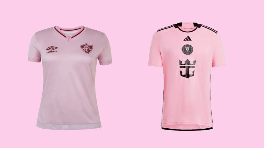 Rosa: Afeto e romantismo - Fluminense (Camisa de Outubro Rosa 2024) ou Inter Miami (Camisa I 2024/25)