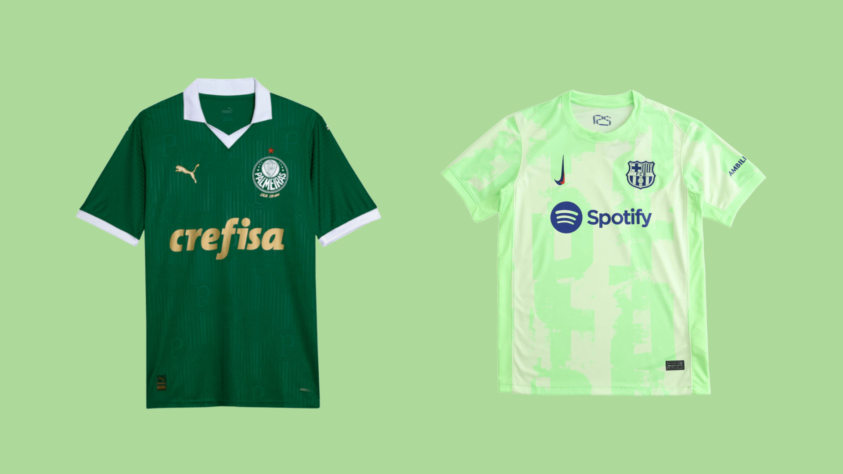 Verde: Renovação e esperança - Palmeiras (Camisa I 2024) ou Barcelona (Camisa III 2024/25)