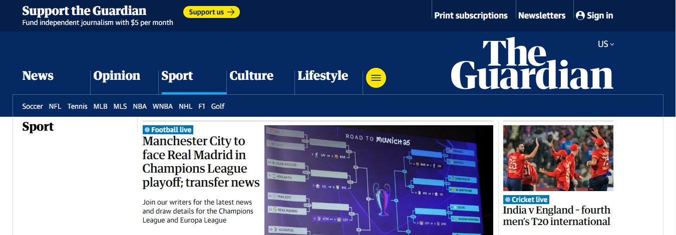 The Guardian (Inglaterra): "Manchester City enfrentará o Real Madrid nos playoffs da Champions League"